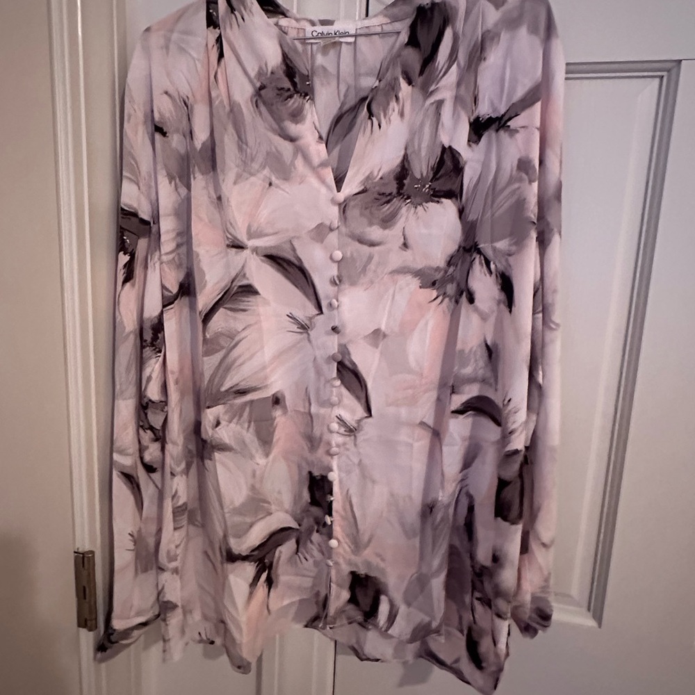 Calvin Klein Women's Blouse - Pink and Black Floral
